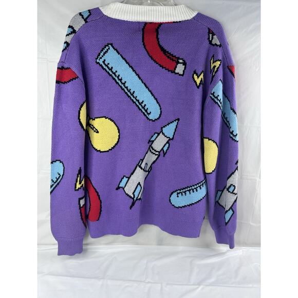 Steady Hands Multicolor Cardigan Spaceship Science Teacher Ms Frizzle Teacher XS - Picture 2 of 6